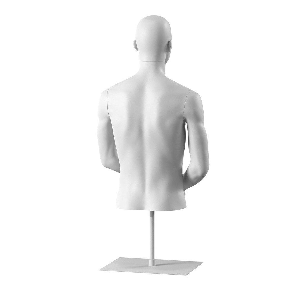 BINK - Buste sur socle, avec bras, homme, blanc, tête abstraite, socle long blanc, pose 152