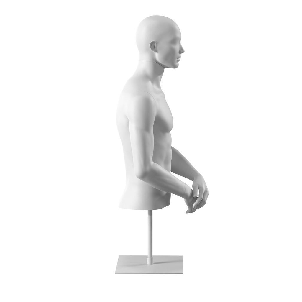 BINK - Buste sur socle, avec bras, homme, blanc, tête abstraite, socle long blanc, pose 152