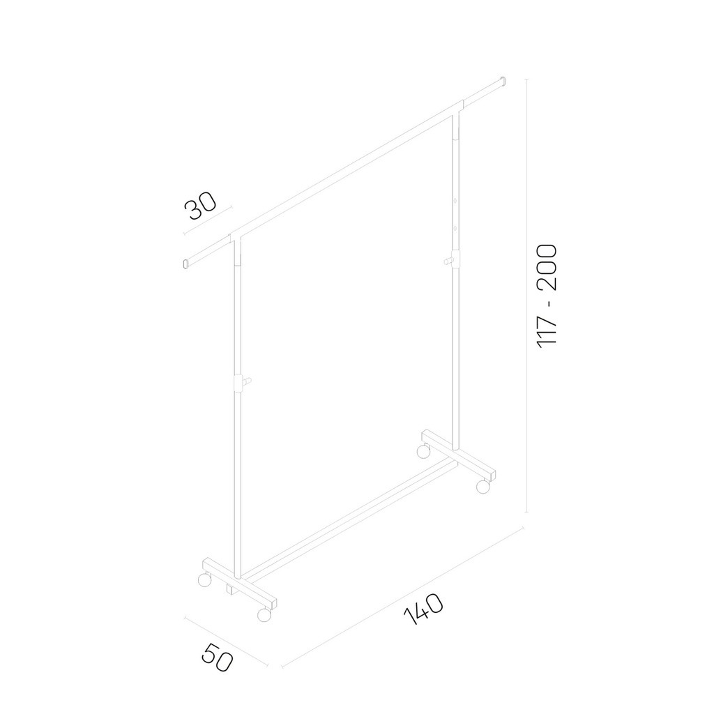 BINK - Rolling garment rack with brake, height adjustable, gold-colored, 140cm