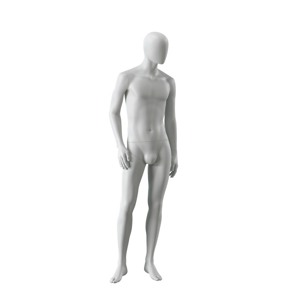 BINK - Maniquí masculino abstracto gris, con cabeza abstracta, base de vidrio, postura M102.