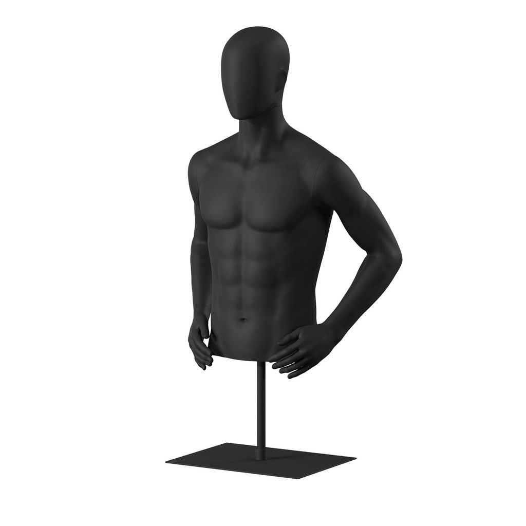 BINK - Buste sur socle, avec bras, homme, noir tête abstraite, socle long noir, pose 153