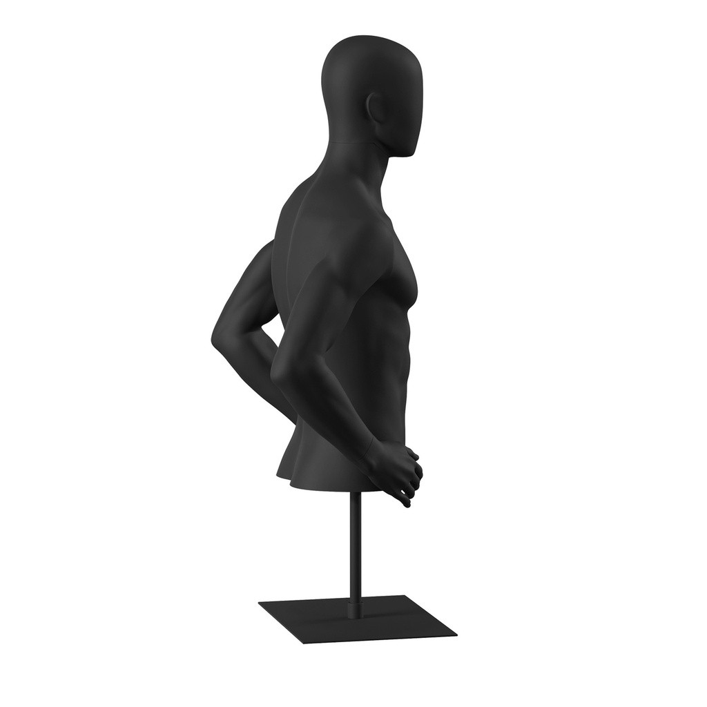 BINK - Buste sur socle, avec bras, homme, noir tête abstraite, socle long noir, pose 153