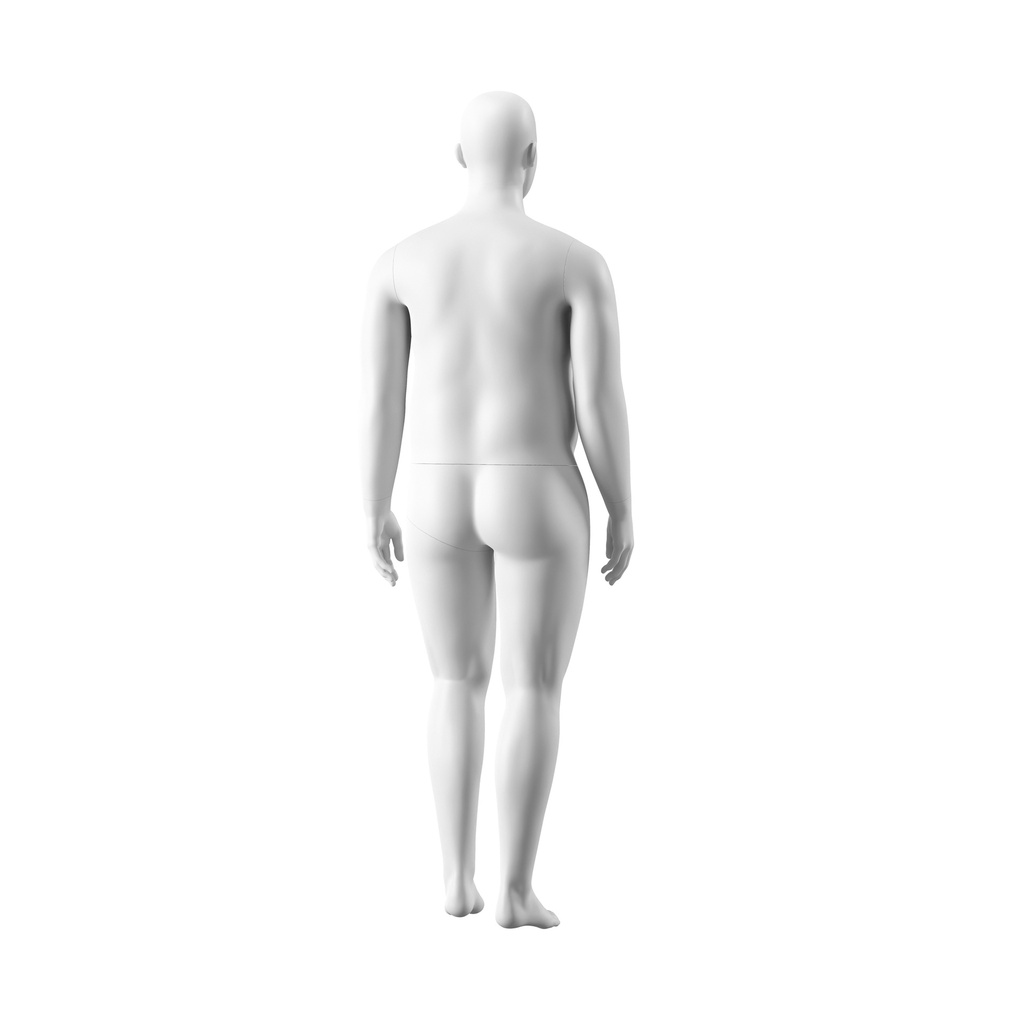 BINK - Maniquí hombre talla grande, cabeza semiabstracta, talla XXL, blanco mate, postura de pie 102