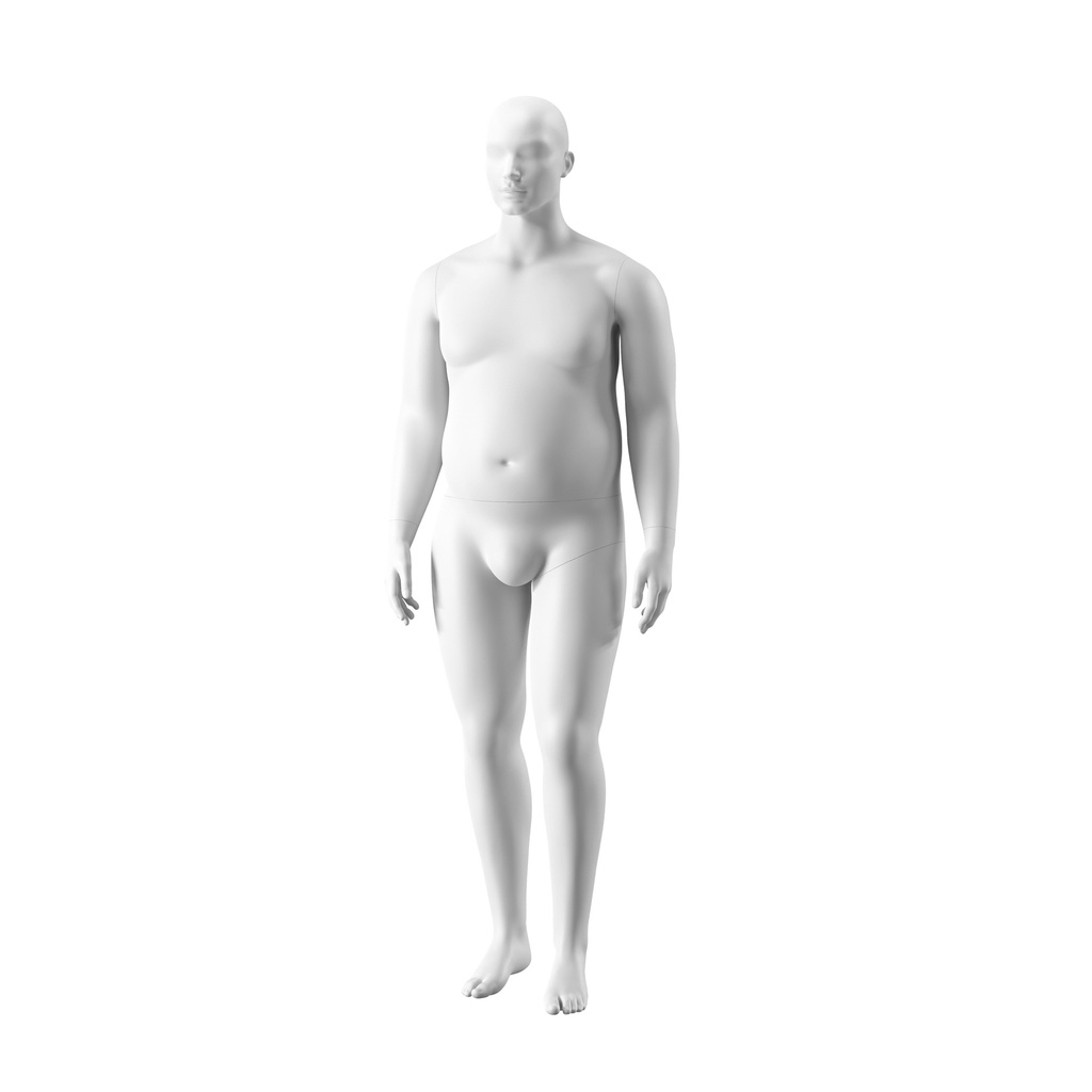 BINK - Maniquí hombre talla grande, cabeza semiabstracta, talla XXL, blanco mate, postura de pie 102