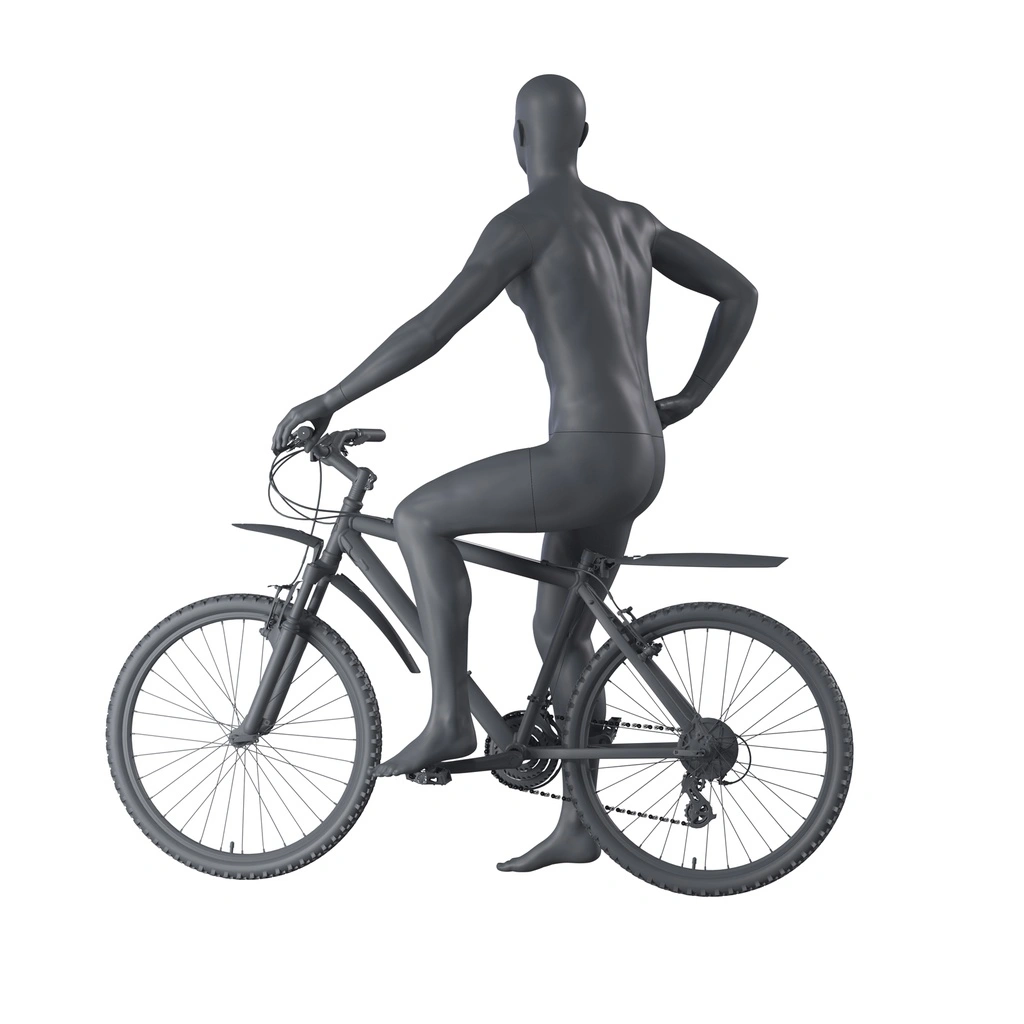BINK - Fietsende sport heren mannequin, grafiet grijs, gestilleerd hoofd, zittende pose 331 