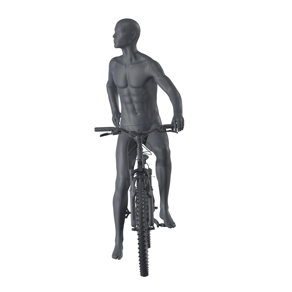BINK - Fietsende sport heren mannequin, grafiet grijs, gestilleerd hoofd, zittende pose 331 
