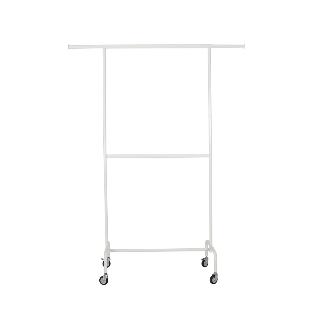 BINK - Rolling garment rack with wheels and adjustable middle bar, 100cm, white powder coating