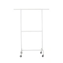 Kledingrek met vaste tussenbar, wit poederlak, 100 cm breed op wielen
