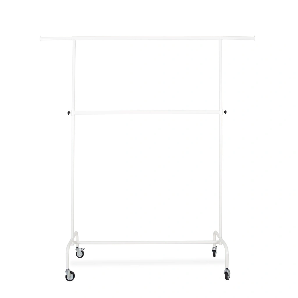BINK - Rolling garment rack with wheels and adjustable middle bar, 140cm, white powder coating
