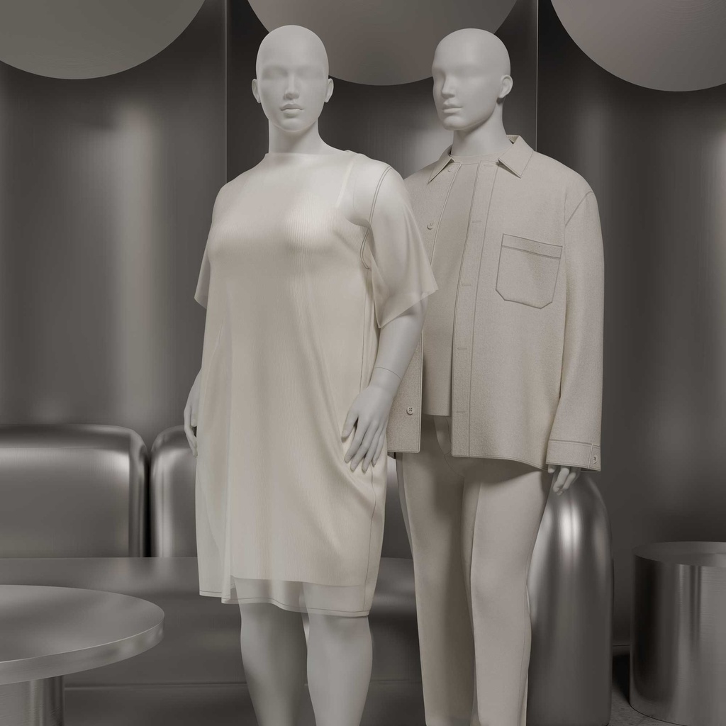 BINK - Maniquí hombre talla grande, cabeza semiabstracta, talla XXL, blanco mate, postura de pie 102