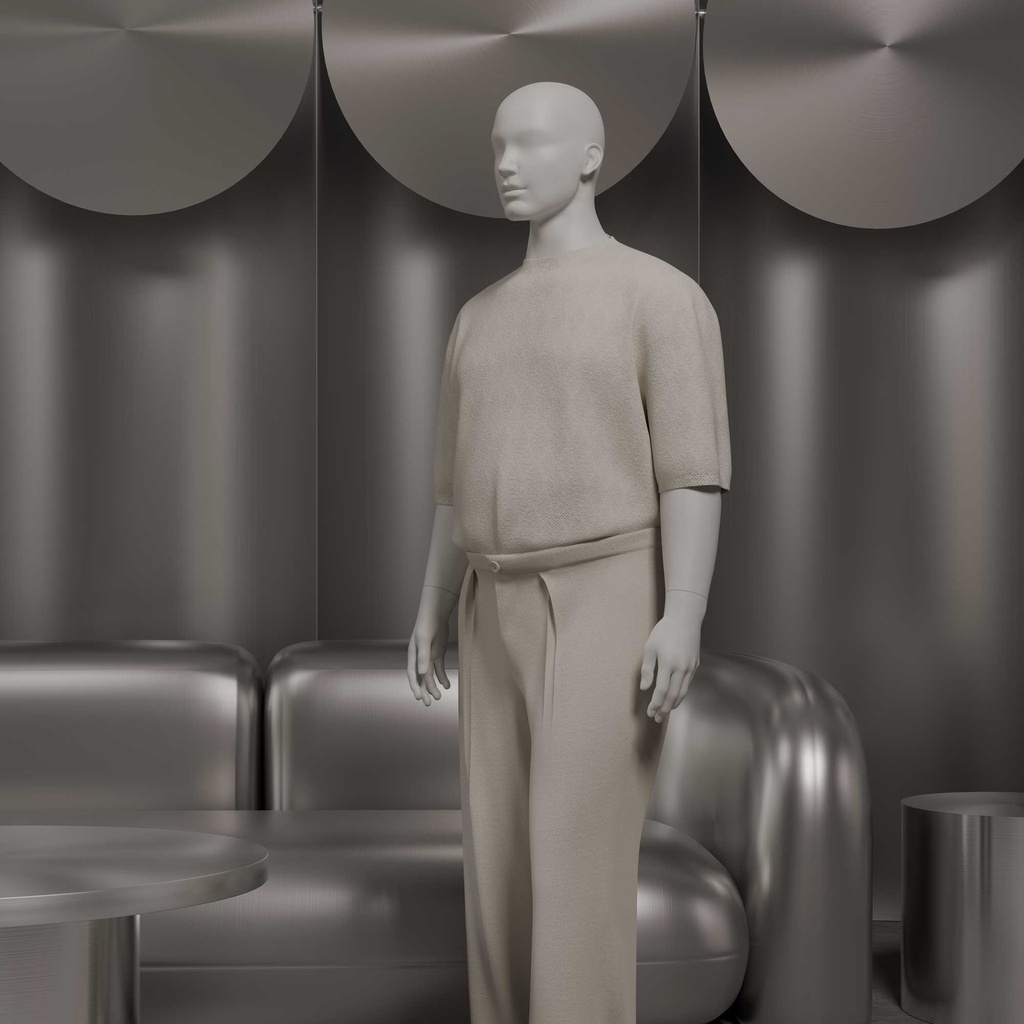 BINK - Maniquí hombre talla grande, cabeza semiabstracta, talla XXL, blanco mate, postura de pie 102