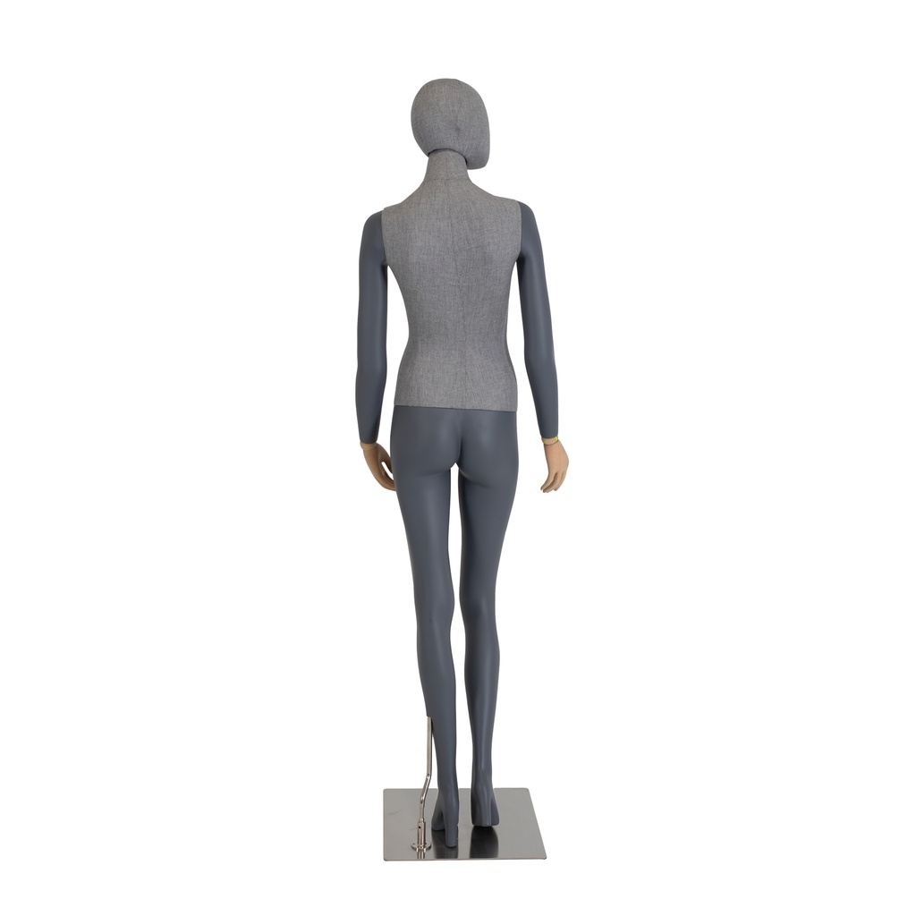 BINK - Female mannequin, covered in fabric, gray, with wooden hands, metal base