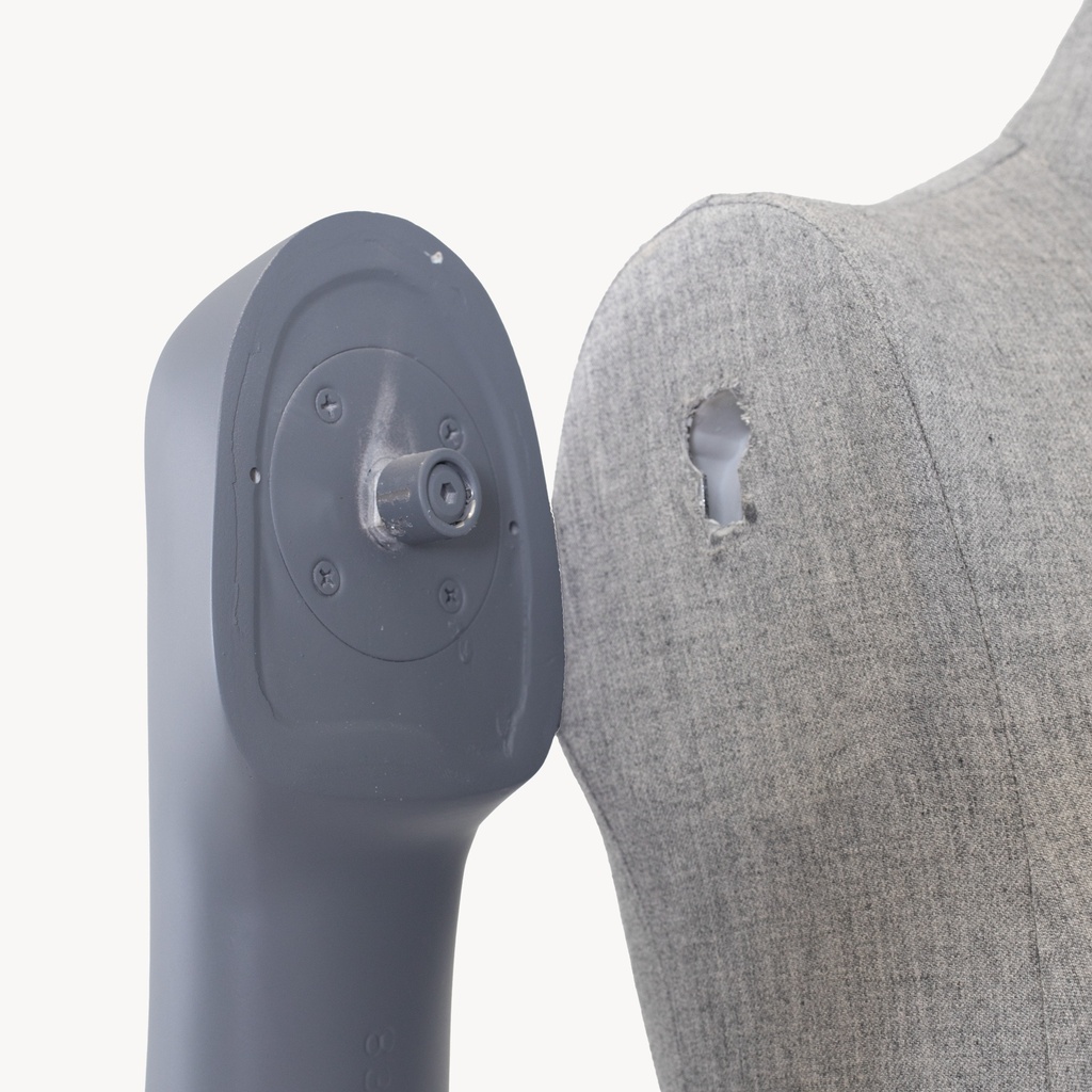 BINK - Female mannequin, covered in fabric, gray, with wooden hands, metal base