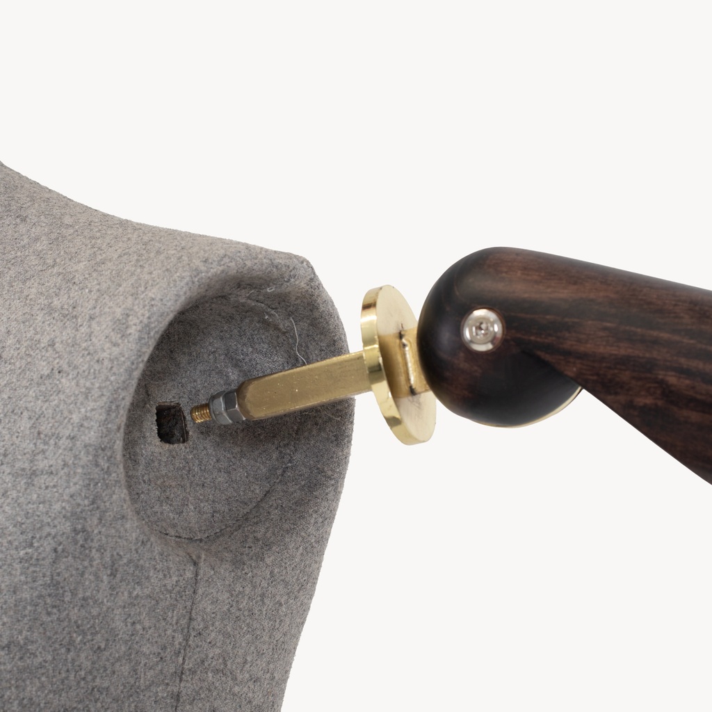 BINK - Male mannequin, covered in fabric, gray, with wooden arms, metal base