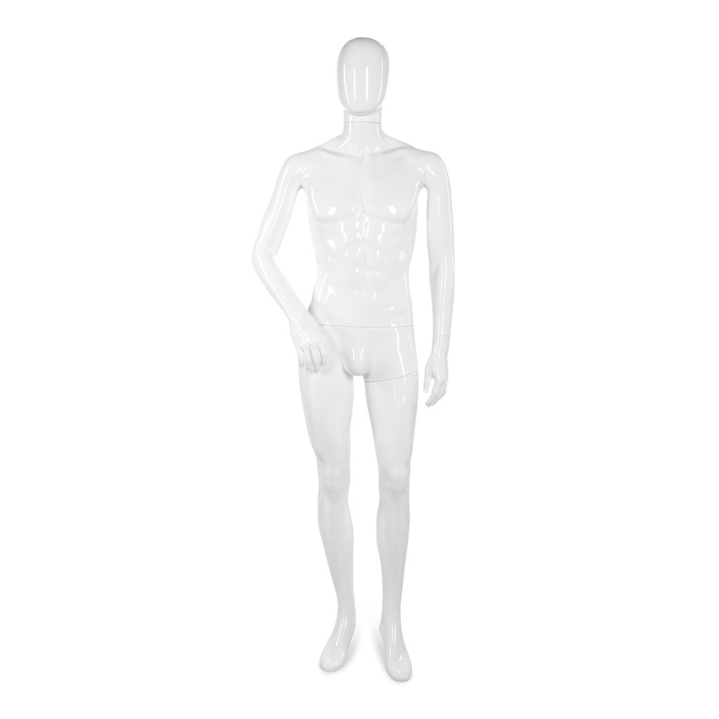 BINK - Onbreekbare heren mannequin, abstract hoofd, recycleerbare mannequin uit ABS plastic, glanzend wit, pose 04