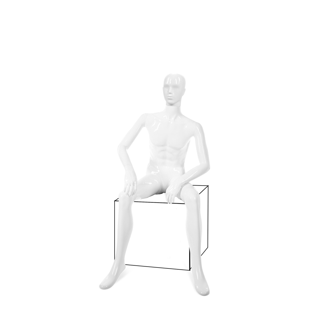 BINK - Unbreakable men's mannequin, semi-abstract head, recyclable mannequin made of ABS plastic, glossy white, pose 12