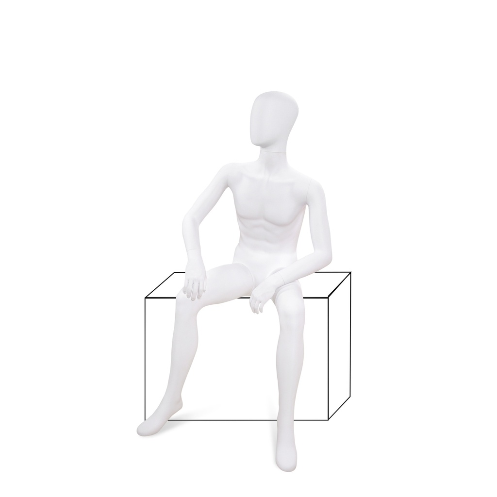 BINK - Onbreekbare heren mannequin, abstract hoofd, recycleerbare mannequin uit ABS plastic, wit mat, pose 12