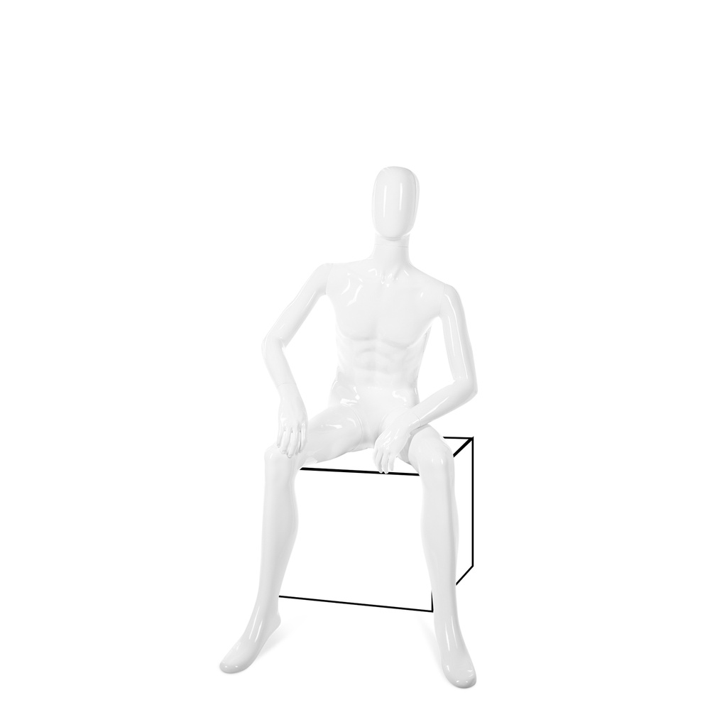 BINK - Onbreekbare heren mannequin, abstract hoofd, recycleerbare mannequin uit ABS plastic, glanzend wit, pose 12