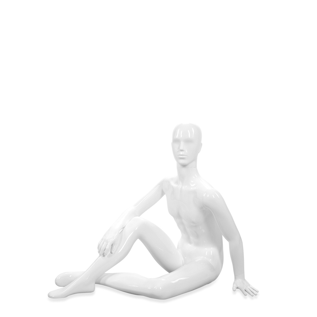 BINK - Unbreakable men's mannequin, semi-abstract head, recyclable mannequin made of ABS plastic, glossy white, pose 13