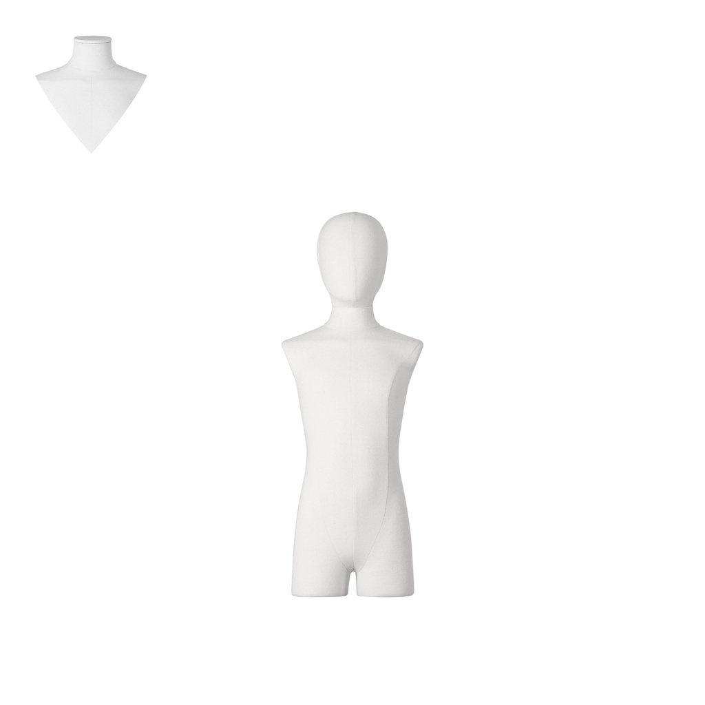 BINK - Dress form with legs, child, 8 years, covered with white woven fabric, removable abstract head