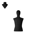 Dress form, short model, male, size M-L, covered with black woven fabric, removable head