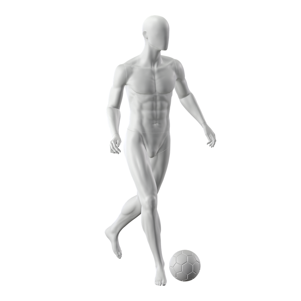 BINK - Voetbal sport heren mannequin, grijs, abstract hoofd, staande pose 322