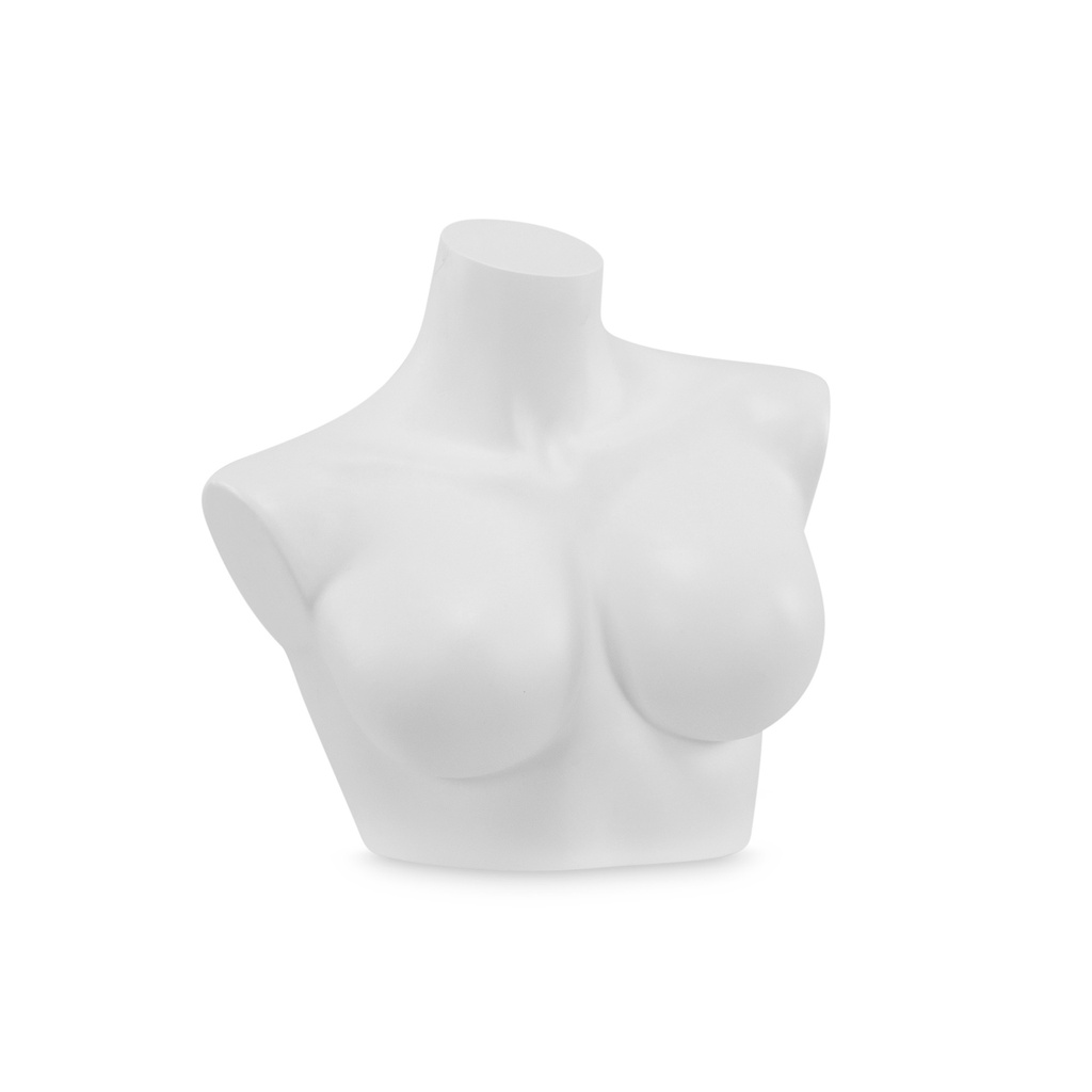 BINK - Plastic mannequin lingerie bust, female, short model, E-cup, white recyclable plastic, pose 2005DMXC_WH