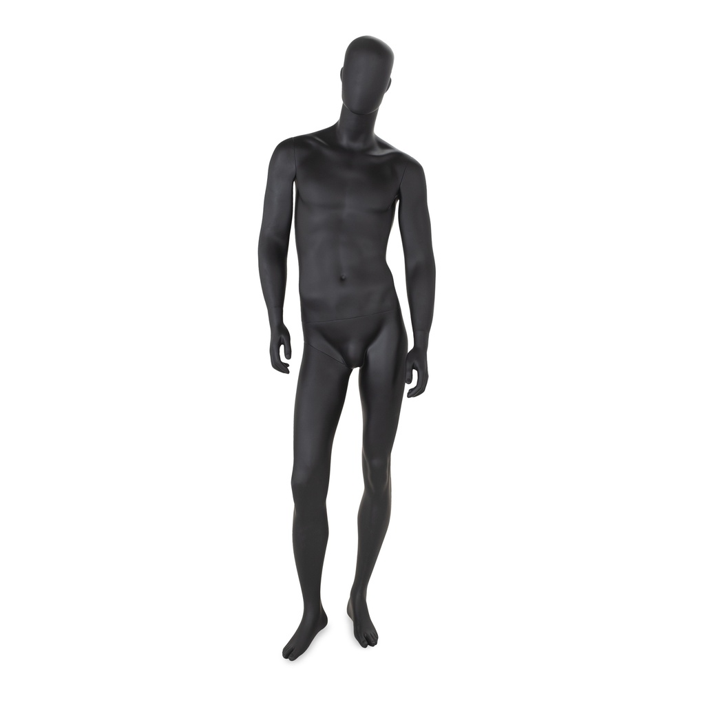 BINK - Zwarte heren mannequin, met abstract hoofd, glazen ronde voetplaat, pose 30