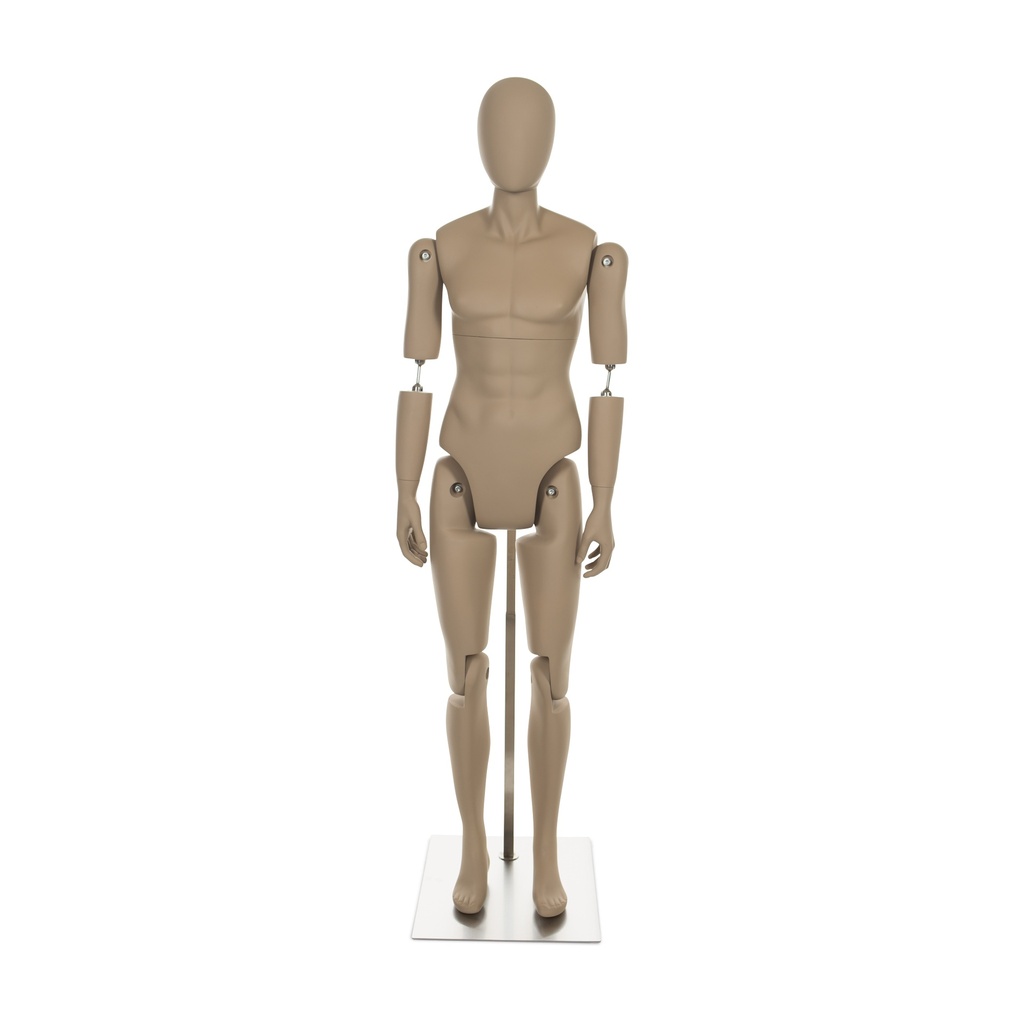 BINK - Bewegliche Herrenmannequin in Hautfarbe für Museumskleidung, abstraktes Haupt, verstellbar, Pose YM32+MH301