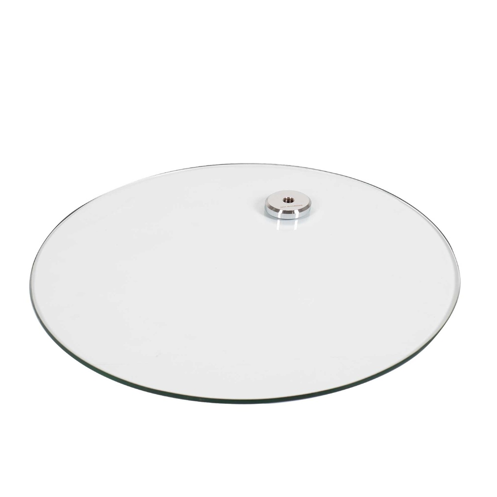 BINK - Round tempered glass base, dia 42 cm, M12 connector in chromed steel (10 cm)