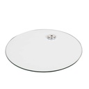 Round tempered glass base, dia 42 cm, M12 connector in chromed steel (10 cm)