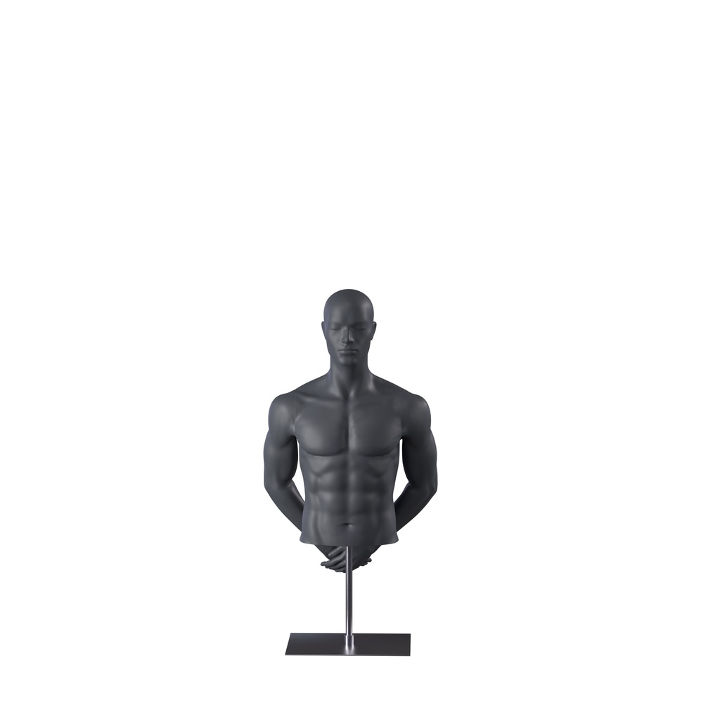 BINK - Busto de maniquí deportivo hombre sin piernas, gris grafito, gris, base de metal, cabeza estilizada, postura 552
