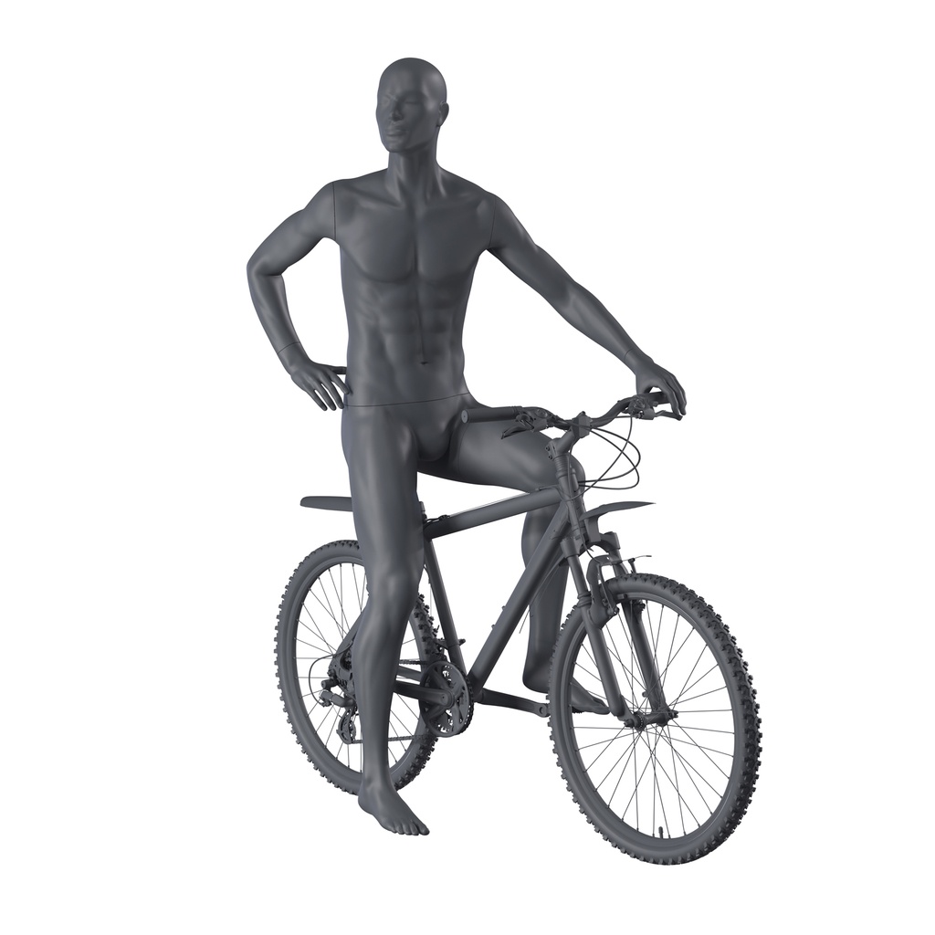 BINK - Radfahrer-Schaufensterpuppe Herr, graphitgrau, stillierten Kopf, sitzende Pose 331 