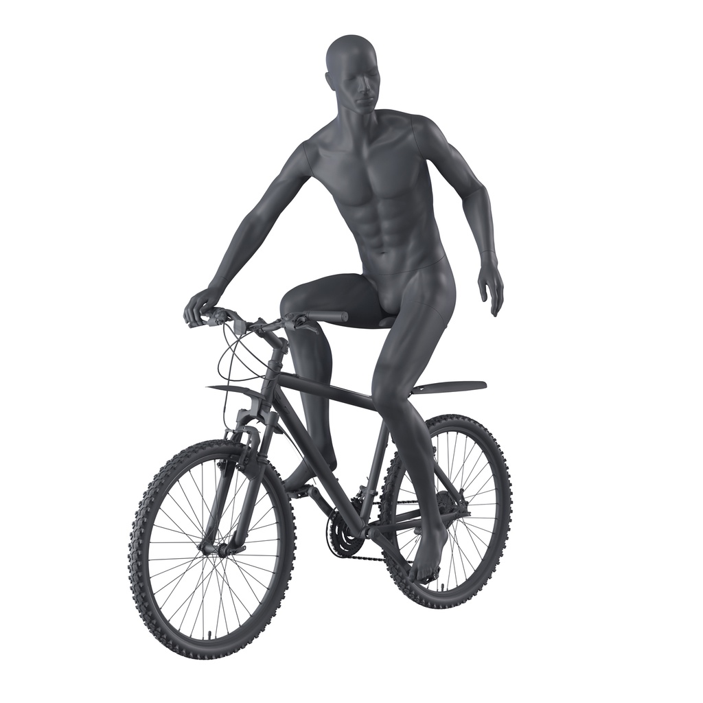 BINK - Mountainbike sport mannequin, male, graphite grey, stylised head, seated pose 327