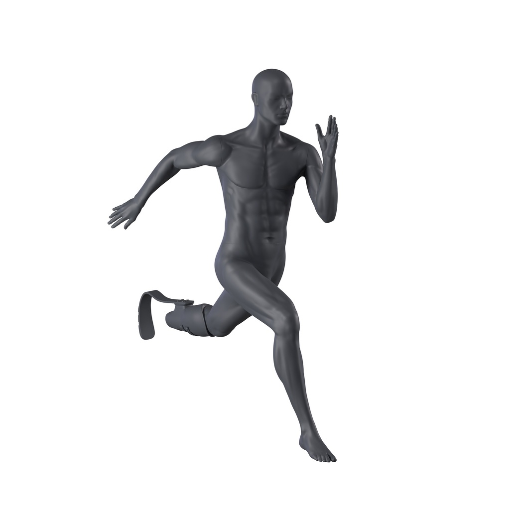 BINK - Running sport mannequin with running blade, male, graphite grey, stylised head, standing pose 405