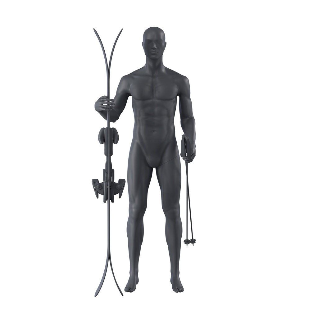 BINK - Ski sport heren mannequin, grafiet grijs, gestilleerd hoofd, staande pose 312