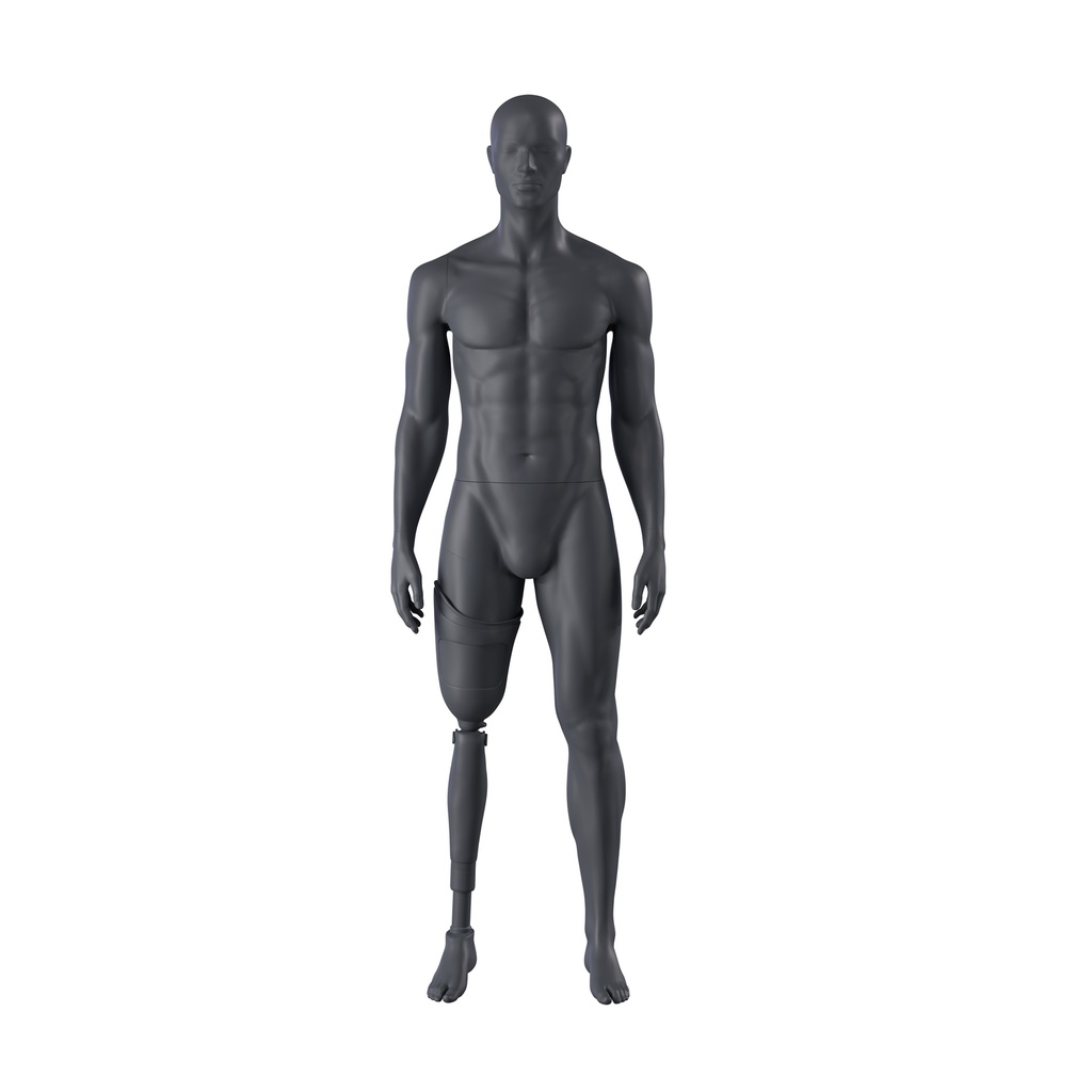 BINK - Sport mannequin with prosthetic leg, male, graphite grey, stylised head, standing pose 401