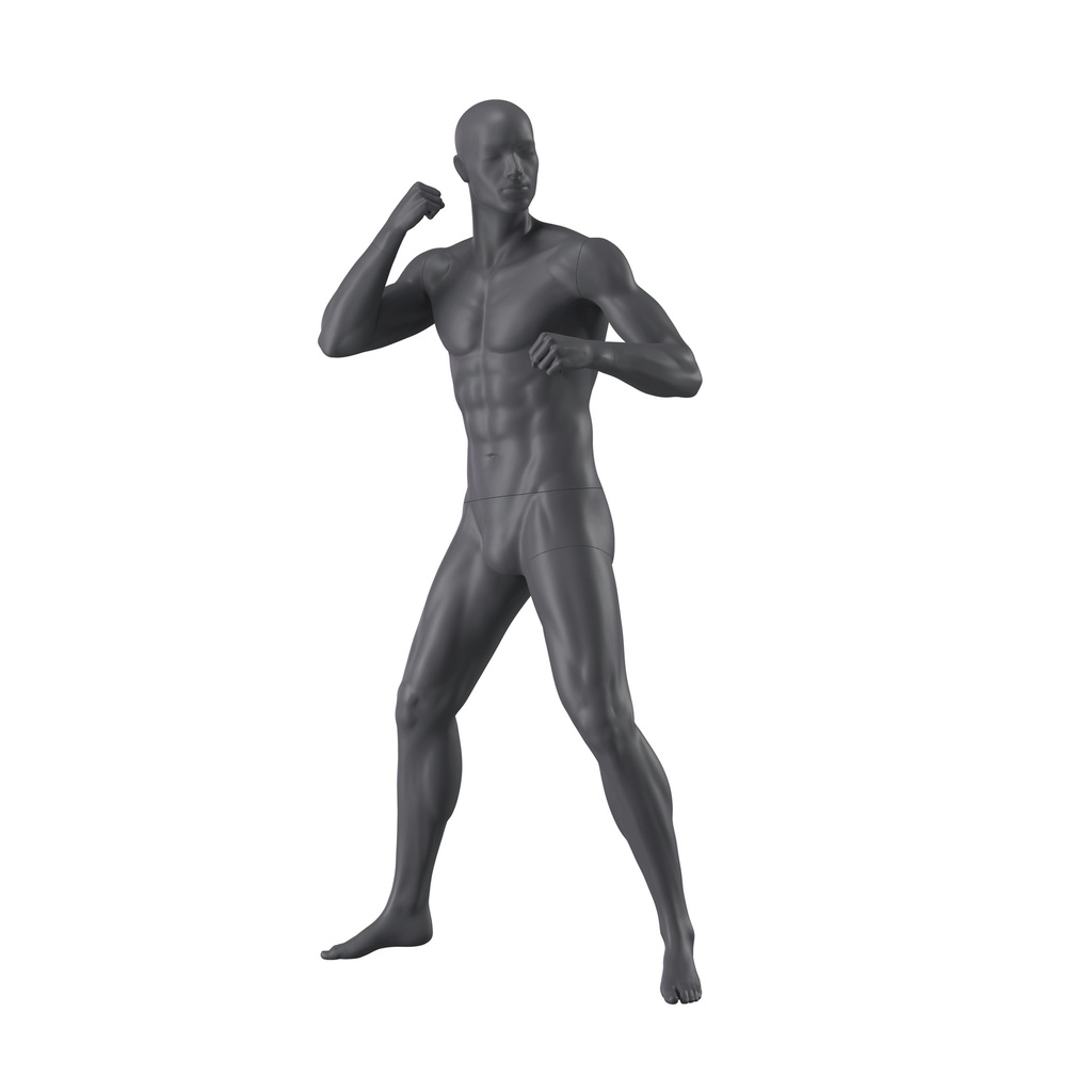 BINK - Boxer sport male mannequin, graphite grey, stylized head, standing pose 363