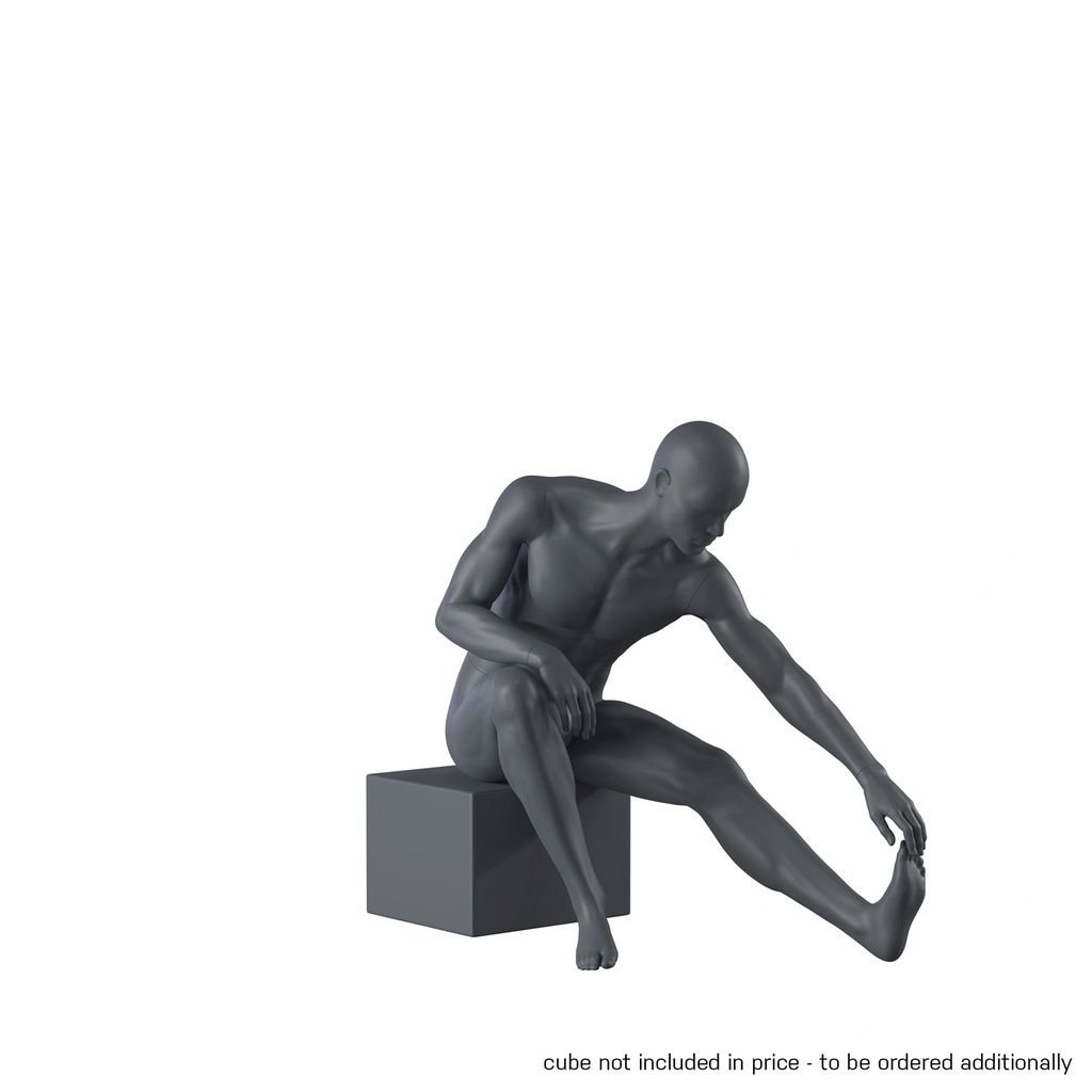BINK - Mannequin sportif d'étirement, homme, gris graphite, tête stylisée, pose assise 321 