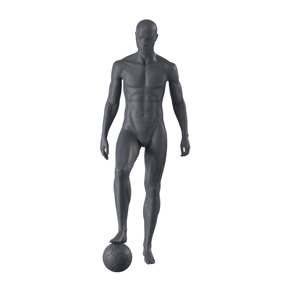 BINK - Mannequin sportif de football, homme, gris graphite, tête abstraite, pose debout 320