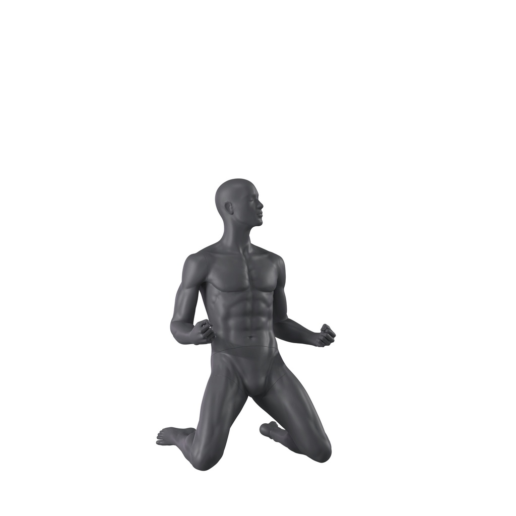 BINK - Winnende sport heren mannequin, grafiet grijs, gestilleerd hoofd, zittende pose 341