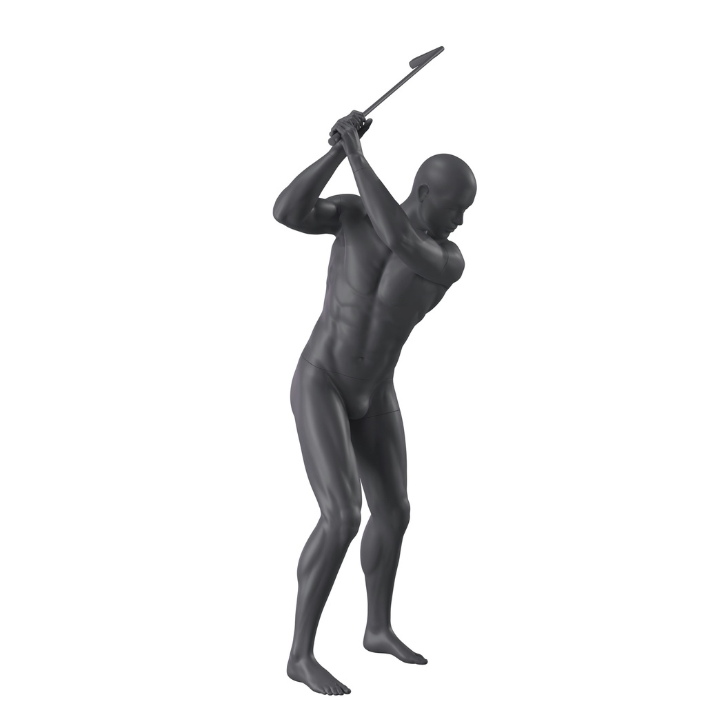 BINK - Golf sport heren mannequin, grafiet grijs, gestilleerd hoofd, staande pose 343