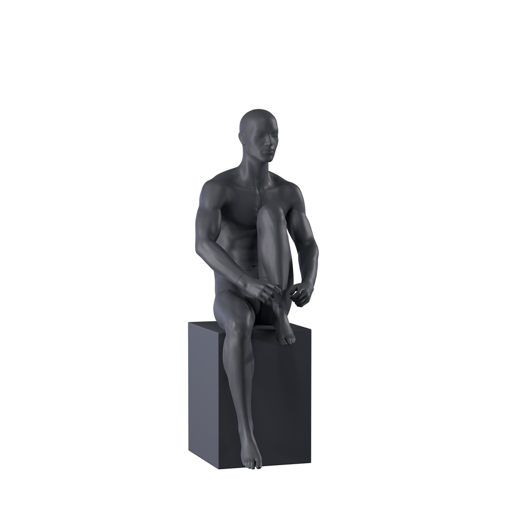 BINK - Mannequin sportif, homme, gris graphite, tête stylisée, pose assise 332
