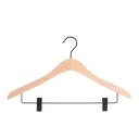 Beechwood clothes hanger with clips, 44 cm wide, black hook and clips- box of 50 pieces