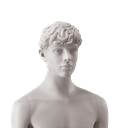Men's head with stylised wavy hair, light grey colour