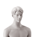 Asian men's head with stylised hair, light grey colour