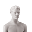 Tête d'homme aux cheveux stylisés, coleur gris clair