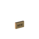 Presentation block "NEW", in brushed steel with gold finish