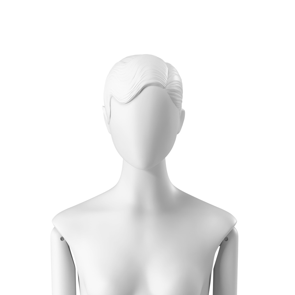 BINK - Abstract woman's head with stylised hair, low retro ponytail, white colour