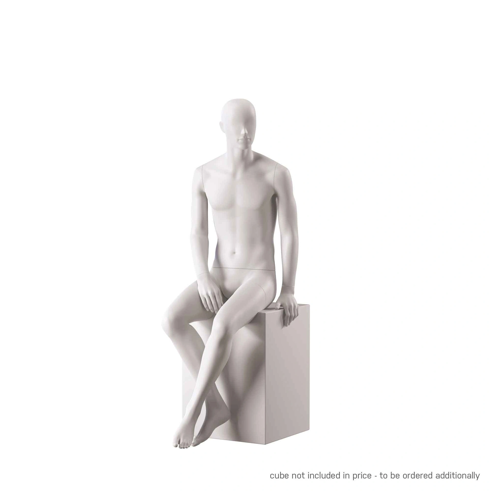 BINK - Basic male window mannequin, semi-abstract head, round tempered glass base, soft clay matt, pose 107